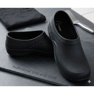 TredSafe Mens 11 Women’s 12 Black Slip Resistant Work Clogs Non‑Marking Oil Safe
